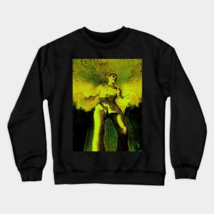 Portrait, digital collage and special processing. Angel in underpants in room. Astonishing. Bright green. Crewneck Sweatshirt